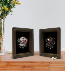 Bk Gift Osmanlı Arması Tasarımlı Dekoratif 2'li Doğal Masif Ahşap Çerçeve 15x20cm-1