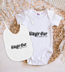 BK Kids Hayirdur Tasarımlı Beyaz Bebek Body Zıbın ve Mama Önlüğü Hediye Seti-1