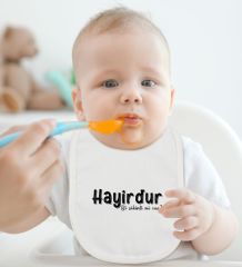 BK Kids Hayirdur Tasarımlı Beyaz Bebek Body Zıbın ve Mama Önlüğü Hediye Seti-1