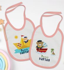 BK Kids Kişiye Özel Sevimli Kaptan Tasarımlı 2’li Pembe Mama Önlüğü-1
