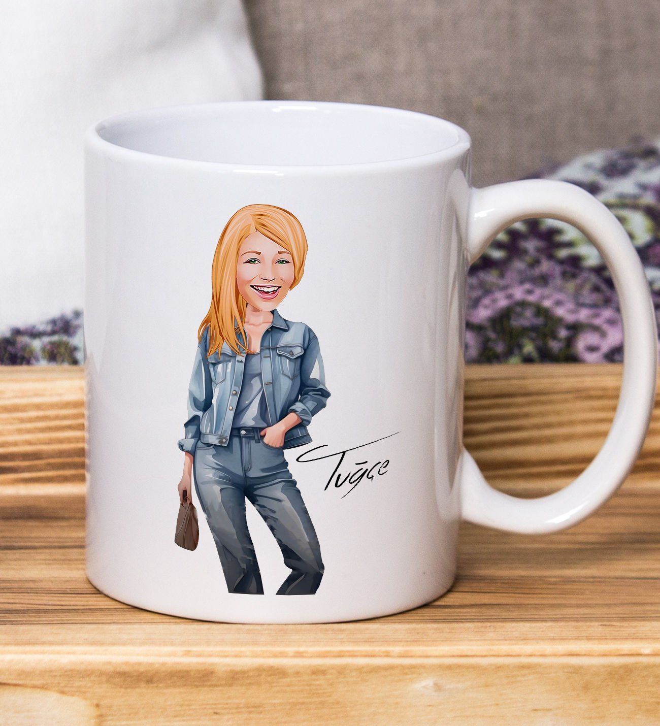 Bk Gift Kişiye Özel Karikatürlü Kadın Tasarımlı Beyaz Kupa Bardak-128, Arkadaşa Hediye , Karikatürlü Kupa Bardak