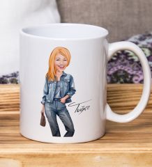 Bk Gift Kişiye Özel Karikatürlü Kadın Tasarımlı Beyaz Kupa Bardak-128, Arkadaşa Hediye , Karikatürlü Kupa Bardak