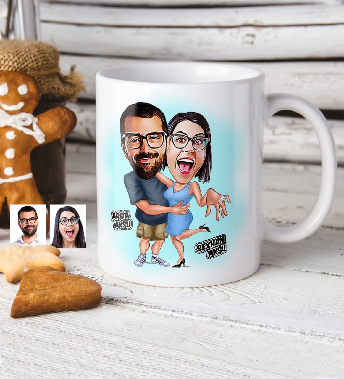 Kişiye Özel Sevgililer Karikatür Beyaz Kupa Bardak - 14