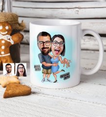 Kişiye Özel Sevgililer Karikatür Beyaz Kupa Bardak - 14