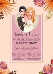 Kişiye Özel Karikatürlü Bitmeyen Düğün Davetiyesi Model 81