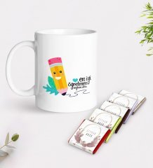 Kişiye Özel En İyi Öğretmen Beyaz Kupa ve Çikolata Hediye Seti-10