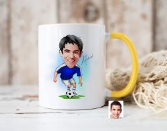 Bk Gift Kişiye Özel Futbolcu Karikatürlü Sarı Kupa Bardak-11, Sevgiliye Hediye, Arkadaşa Hediye