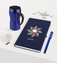 Kişiye Özel Polis Temalı Lacivert Defter Kalem Termos Mug Seti - 1