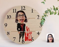Kişiye Özel Kadın Big Boss Karikatürlü Otantik Ahşap Palet Saat-3