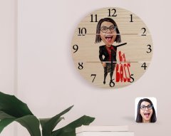 Kişiye Özel Kadın Big Boss Karikatürlü Otantik Ahşap Palet Saat-3