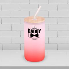 BK Gift İsimli Dad Tasarımlı Kırmızı Renk Pipetli Buzlu Cam Bardak 600ml - 2, Babaya Hediye, Doğum Günü Hediyesi