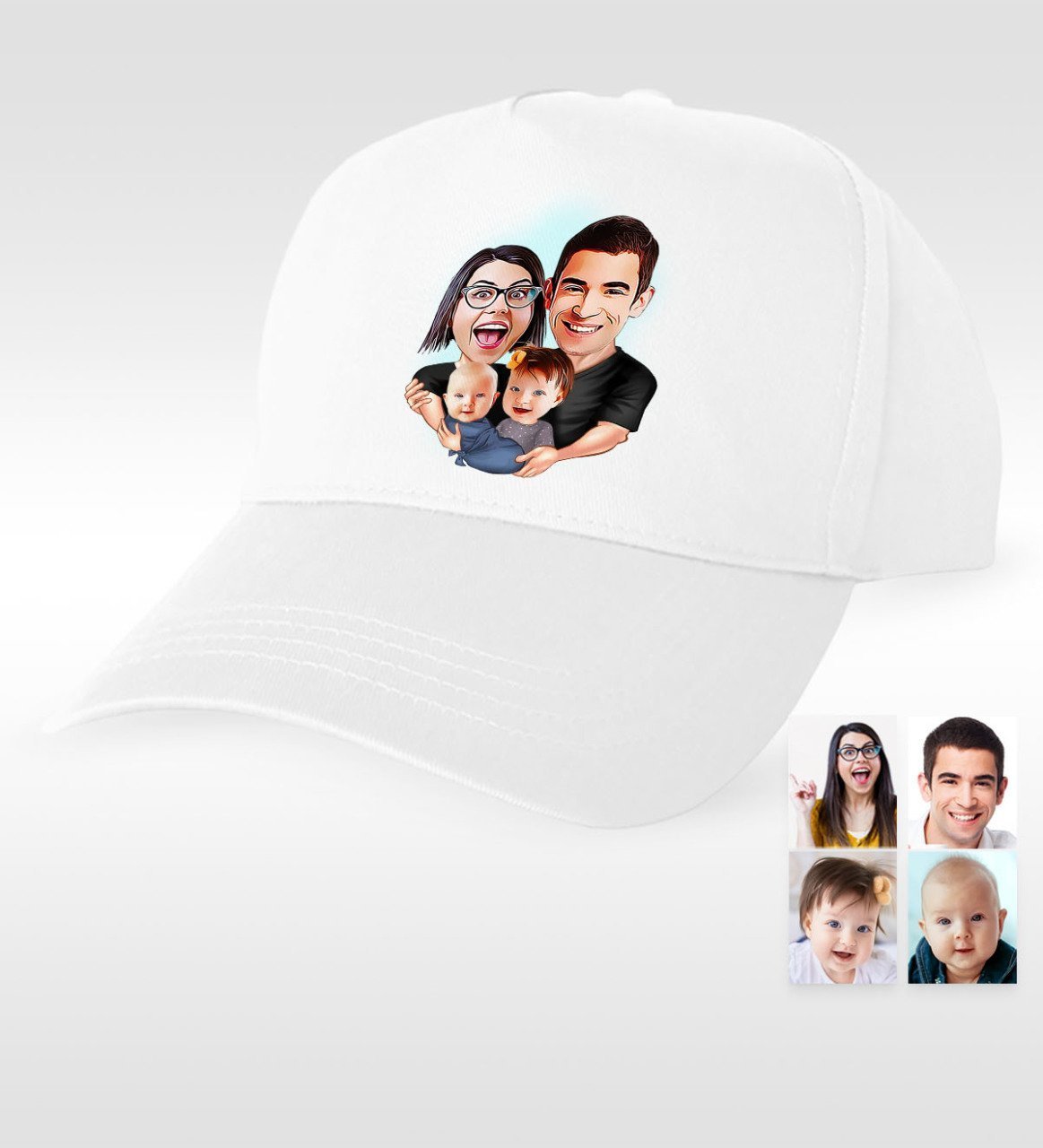 Kişiye Özel Aile Karikatür Beyaz Şapka - 4