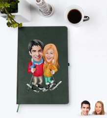 Kişiye Özel Sevgililer Karikatürlü Yeşil Termo Deri Defter Model 107