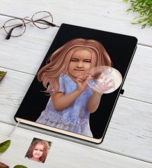 Kişiye Özel Kız Çocuk İllüstrasyon Tasarımlı Siyah Defter-2
