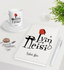 Kişiye Özel Evin Reisi Beyaz Defter Kalem Türk Kahvesi Fincanı Seti-2