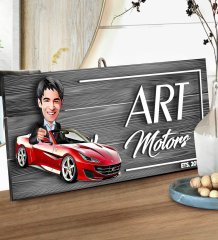 BK Gift Kişiye Özel Galeri Karikatürlü Gri Dekoratif Ahşap Tabela