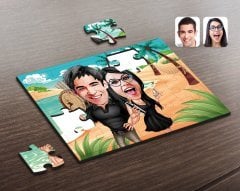 Kişiye Özel Sevgililer Karikatürlü Ahşap Puzzle-18