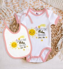 BK Kids Kişiye Özel Sıkıntı Yok Halam Halleder Tasarımlı Pembe Bebek Body Zıbın ve Mama Önlüğü Hediye Seti