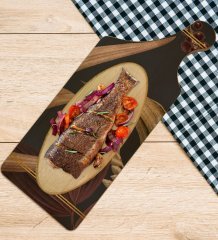 BK Gift Çiçekler Tasarımlı Dikdörtgen Şeklinde Doğal Ahşap Servis ve Sunum Tabağı Model 4