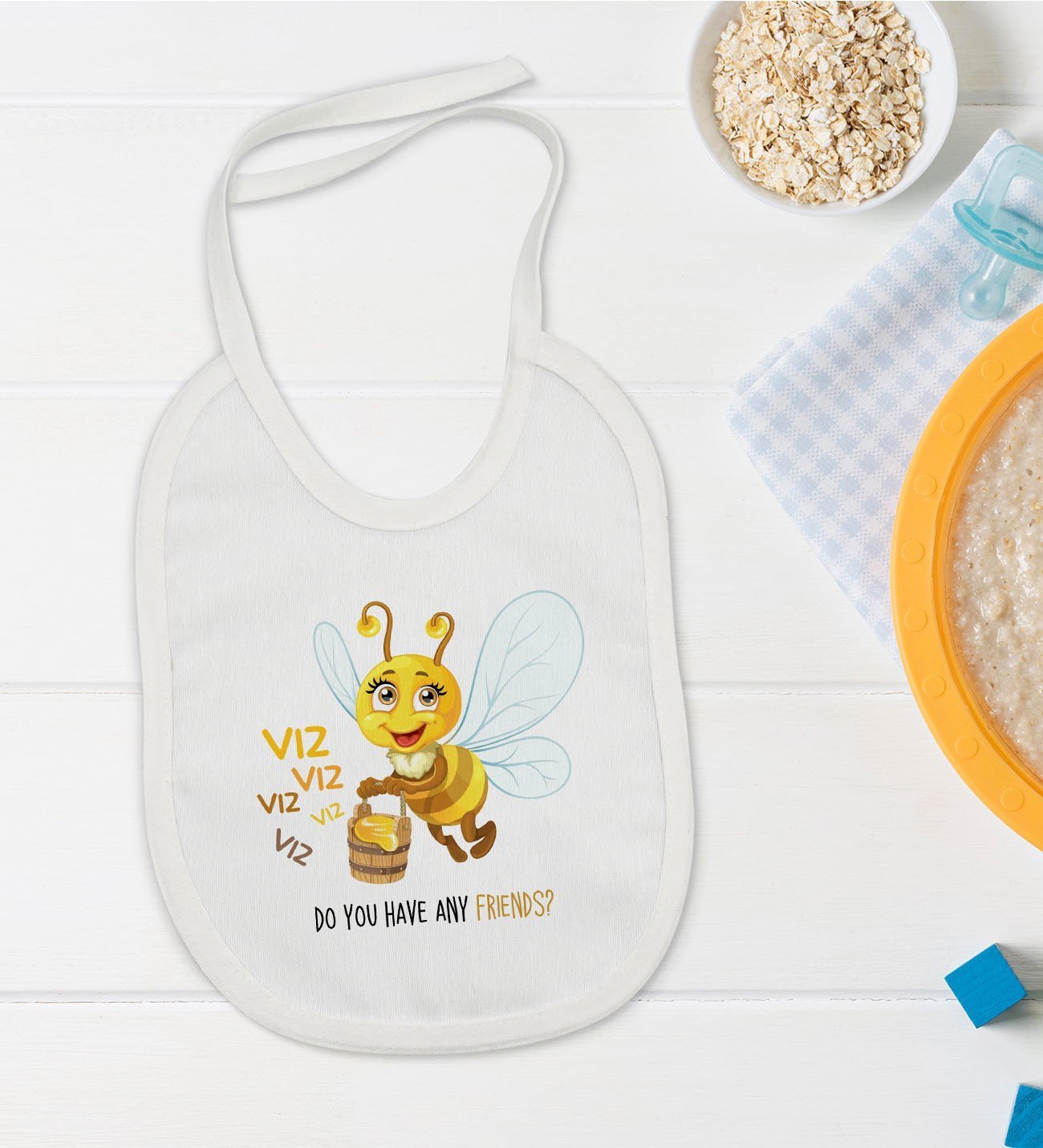BK Kids Sevimli Arı Tasarımlı Bebek Mama Önlüğü - Model 1