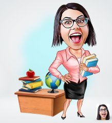 Kişiye Özel Kadın Öğretmen Karikatürlü Sosyal Medya Dijital Profil Fotoğrafı - Model 5