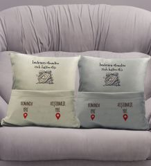 BK Gift Eğlenceli Tasarımlı 2'li Organizer Kumanda ve Atıştırmalık Cepli Krem&Gri Kırlent Yastık- 10, Ev Dekoru, Ev Hediyesi