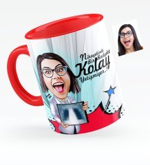 Kişiye Özel Bayan Radyoloji Uzmanı Karikatürlü Kırmızı Kupa Bardak - 1