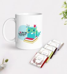 Kişiye Özel En İyi Öğretmen Beyaz Kupa ve Çikolata Hediye Seti-9