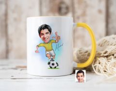 Bk Gift Kişiye Özel Futbolcu Karikatürlü Sarı Kupa Bardak-10, Sevgiliye Hediye, Arkadaşa Hediye