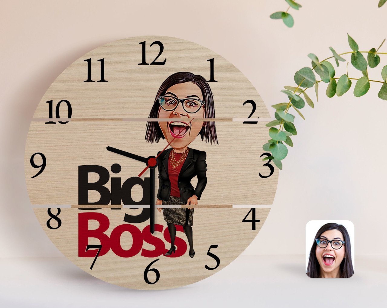 Kişiye Özel Kadın Big Boss Karikatürlü Otantik Ahşap Palet Saat-2