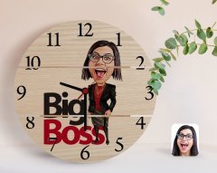 Kişiye Özel Kadın Big Boss Karikatürlü Otantik Ahşap Palet Saat-2