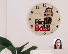 Kişiye Özel Kadın Big Boss Karikatürlü Otantik Ahşap Palet Saat-2