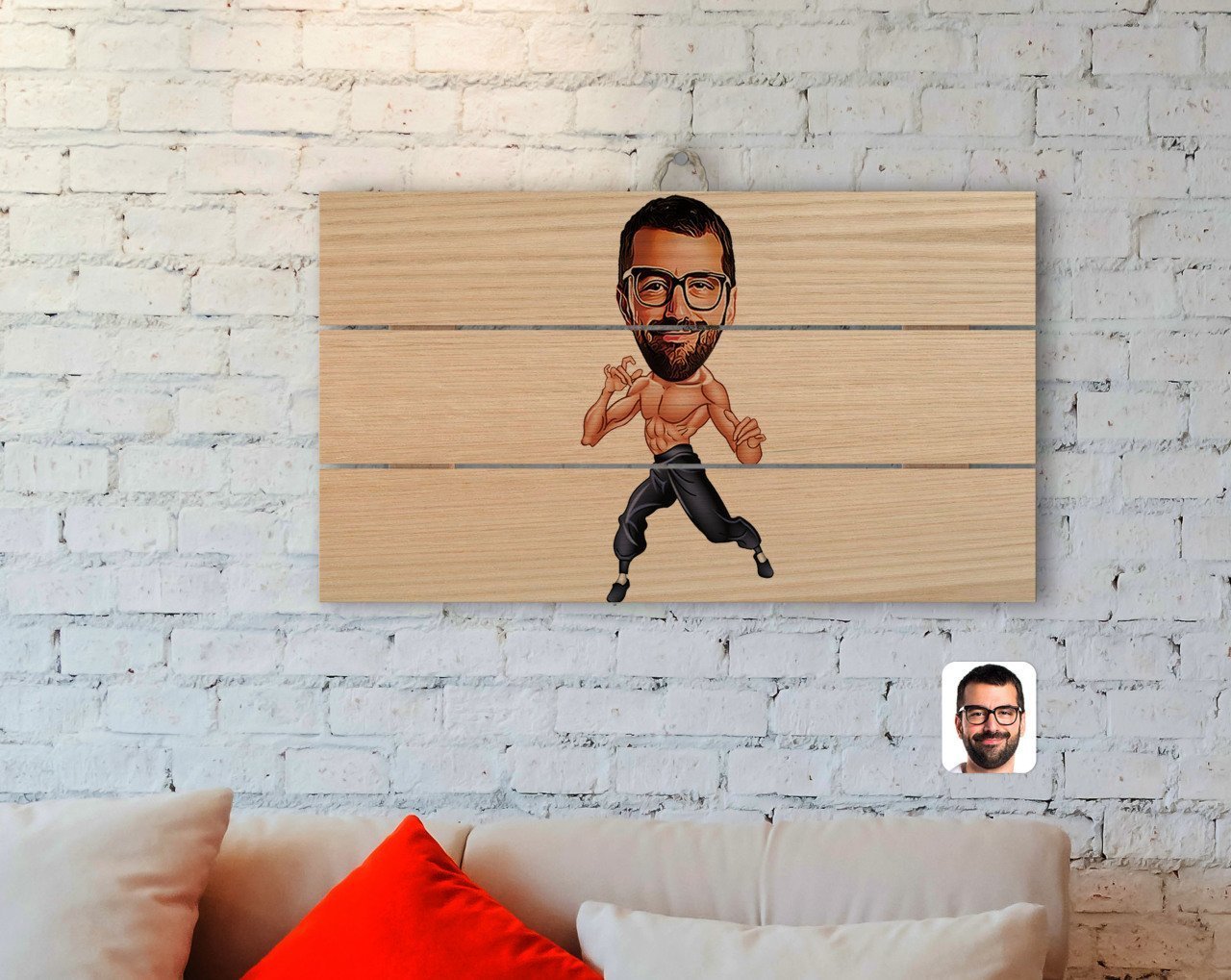 Kişiye Özel Bruce Lee Karikatürlü Otantik Ahşap Palet Tablo-1