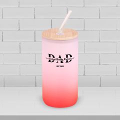 BK Gift İsimli Dad Tasarımlı Kırmızı Renk Pipetli Buzlu Cam Bardak 600ml - 1, Babaya Hediye, Doğum Günü Hediyesi