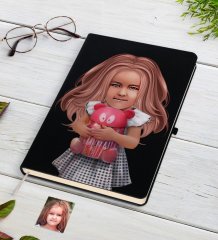 Kişiye Özel Kız Çocuk İllüstrasyon Tasarımlı Siyah Defter-1