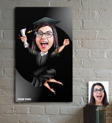 Kişiye Özel Bayan Mezuniyet Hatırası Karikatür Ahşap Tablo - 1