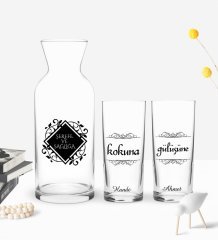 Kişiye Özel Renkli Baskılı Kokuna Gülüşüne Tasarımlı İkili Rakı Bardağı ve Karaf Hediye Seti-1