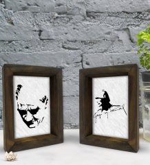 Bk Gift Atatürk Tasarımlı Dekoratif 2'li Doğal Masif Ahşap Çerçeve 15x20cm-20