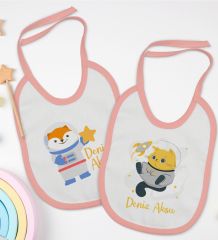BK Kids Kişiye Özel Sevimli Astronot Tasarımlı 2’li Pembe Mama Önlüğü-1