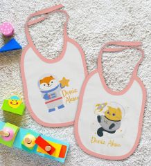 BK Kids Kişiye Özel Sevimli Astronot Tasarımlı 2’li Pembe Mama Önlüğü-1