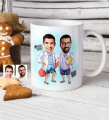 Kişiye Özel Sörfçüler Karikatür Beyaz Kupa Bardak