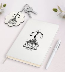 Kişiye Özel Avukat Beyaz Defter Kalem ve Anahtarlık Hediye Seti-5