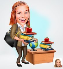 Kişiye Özel Kadın Öğretmen Karikatürlü Sosyal Medya Dijital Profil Fotoğrafı - Model 4