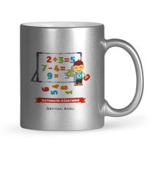 Kişiye Özel Matematik Öğretmeni Gümüş Yaldızlı Kupa Bardak - 5