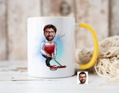 Bk Gift Kişiye Özel Curling Karikatürlü Sarı Kupa Bardak-1, Sevgiliye Hediye, Arkadaşa Hediye