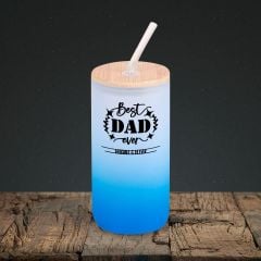 BK Gift İsimli Dad Tasarımlı Mavi Renk Pipetli Buzlu Cam Bardak 600ml - 9, Babaya Hediye, Doğum Günü Hediyesi