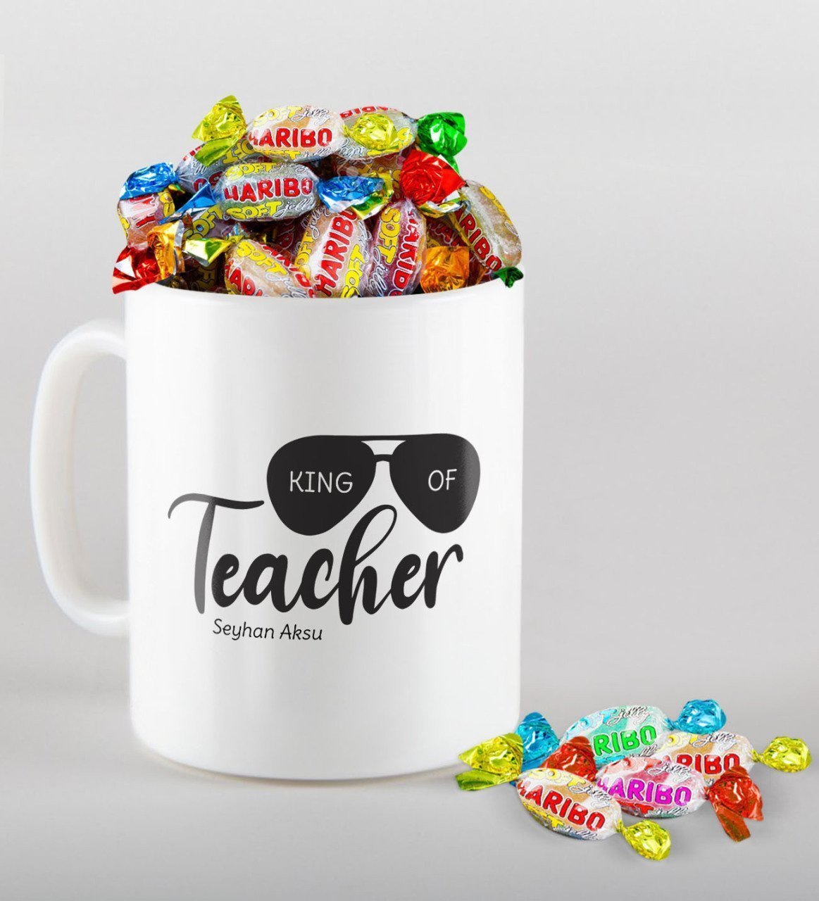 Kişiye Özel Öğretmenin Kralı Kupa ve Haribo Şeker Hediye Seti-1