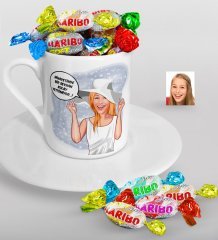 Kişiye Özel Bayan Nihayetinde Karikatürlü Türk Kahvesi Fincanı ve Haribo Şeker Hediye Seti-6