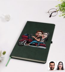 Kişiye Özel Sevgililer Karikatürlü Yeşil Termo Deri Defter Model 103