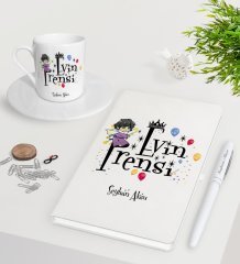 Kişiye Özel Evin Prensi Beyaz Defter Kalem Türk Kahvesi Fincanı Seti-1